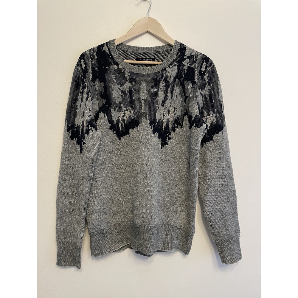 FLAWED ALLSAINTS Abstract Sweater Men XS Grey Wool Mohair Crewneck READ